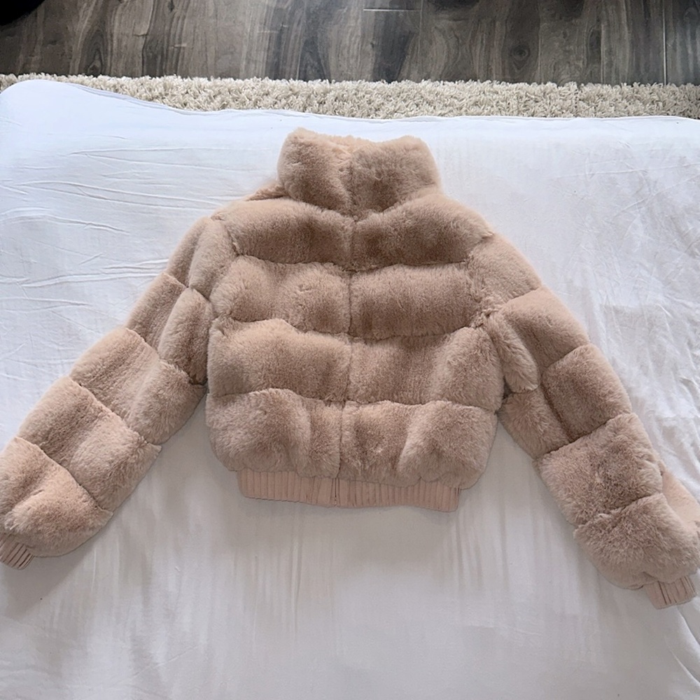 Oh Polly - Soft Blush Faux Fur Blush/Pink Bomber Jacket